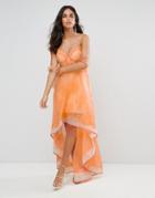 Forever Unique Structured Lace Hi Lo Dress - Orange