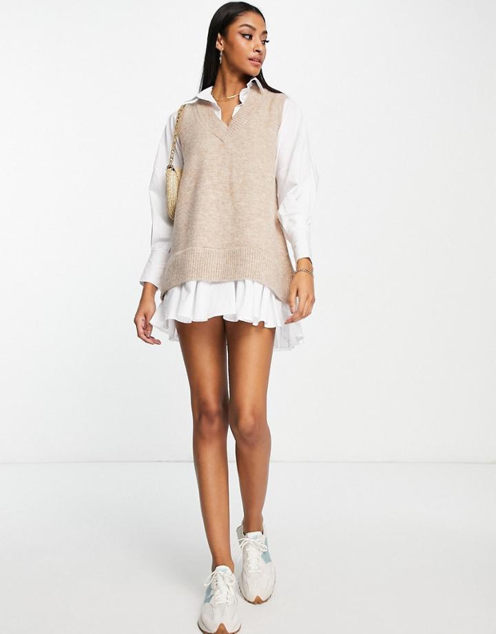 River Island Hybrid Sweater Shirt Dress In Brown