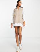 River Island Hybrid Sweater Shirt Dress In Brown