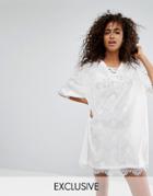 Ellesse Mesh T-shirt Dress With Lace Trim Slip Underlay - White