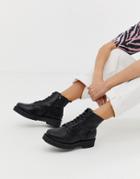 New Look Chunky Flatform Lace Up Flat Boot In Black - Black