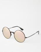 Le Specs Pool Side Punk Round Sunglasses With Rose Gold Lenses