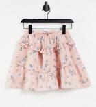 Asos Design Petite Tiered Mini Skirt In Pink Ditsy Floral Print-multi