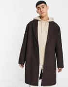 Asos Design Relaxed Fit Wool Mix Overcoat In Brown