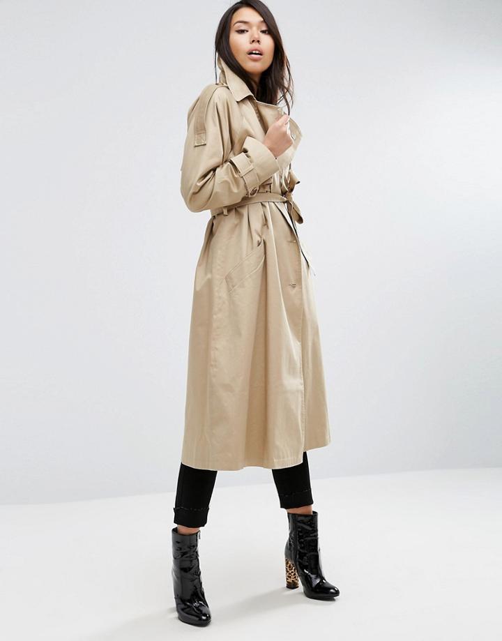 Asos Trench With Oversized Styling - Stone