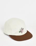 Asos Design 5 Panel Cap In Beige With Flower Embroidery-neutral