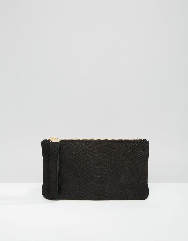 Oasis Leather Snake Effect Purse - Black