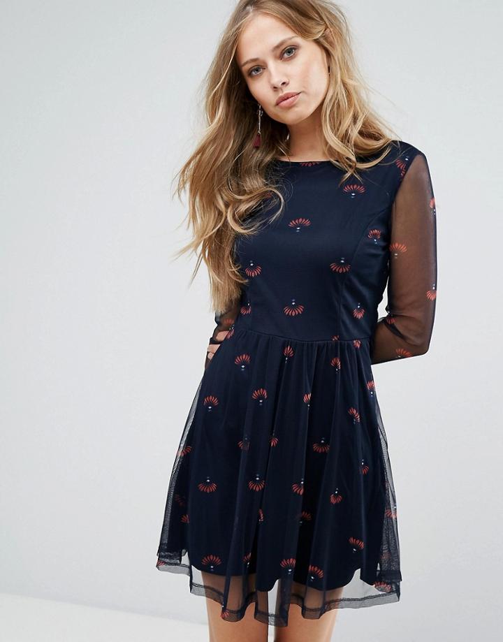 Vero Moda Printed Skater Dress - Navy