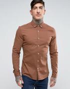 Asos Skinny Twill Shirt In Rust - Brown