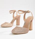 New Look Wide Fit Glitter Block Heeled Shoe - Silver