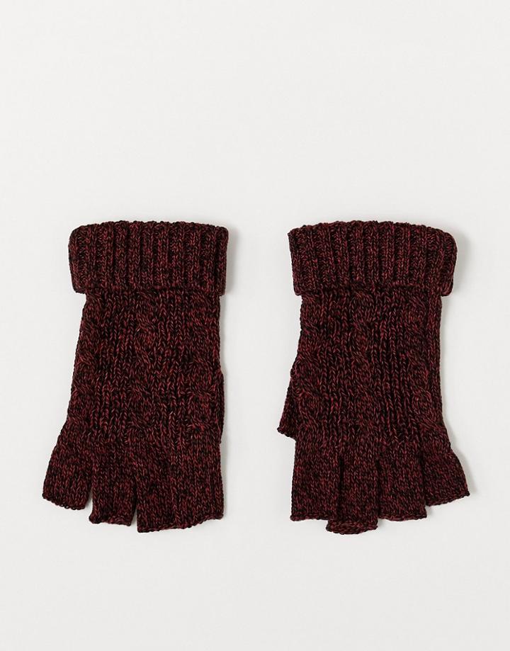 Asos Design Fingerless Gloves Burgundy And Black Cable Knit