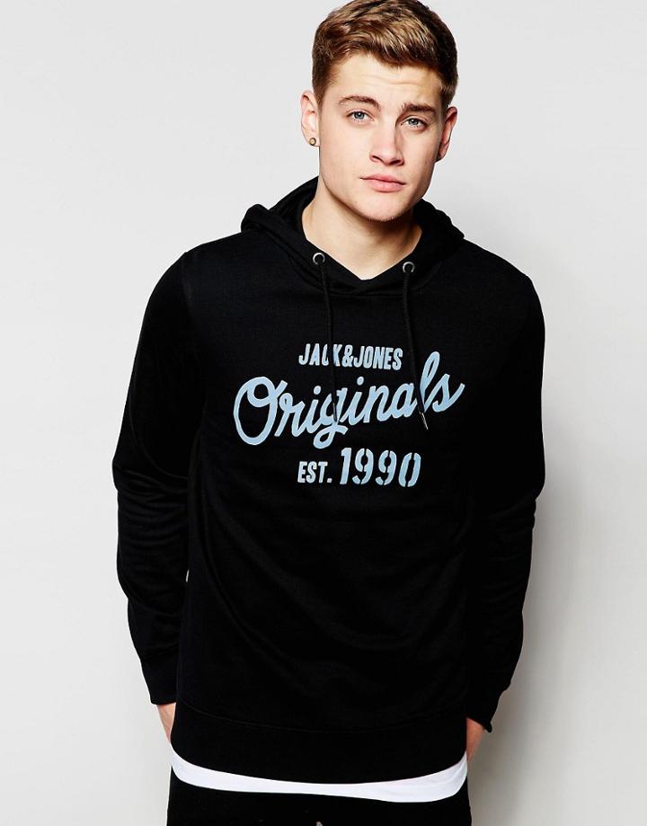 Jack & Jones Overhead Hoodie With Originals Print - Black