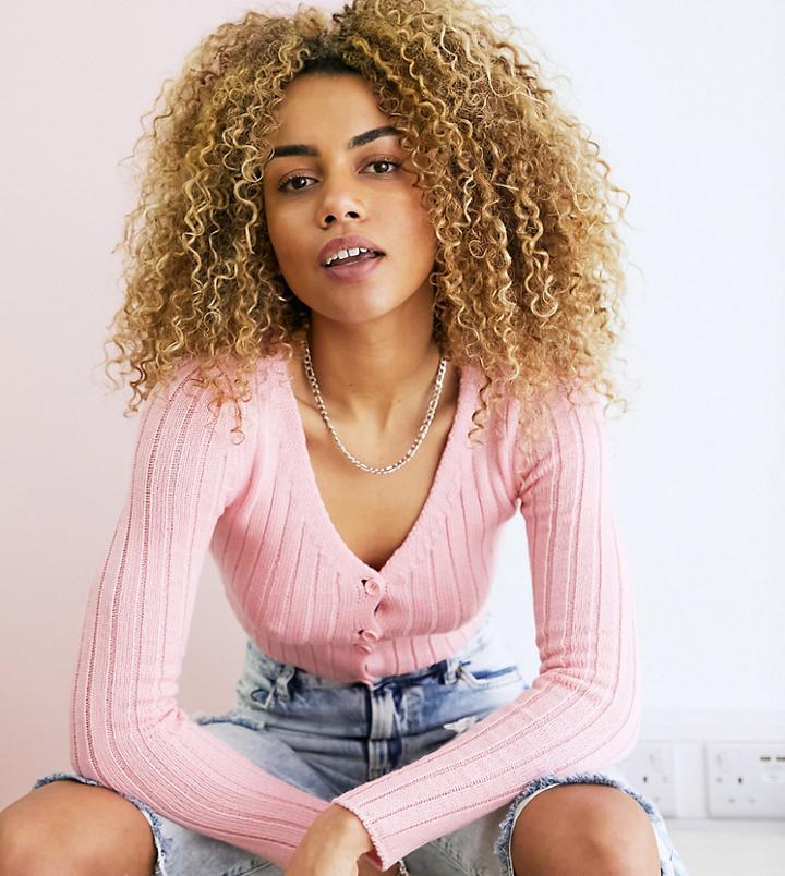 Collusion Ribbed Cardigan In Pink