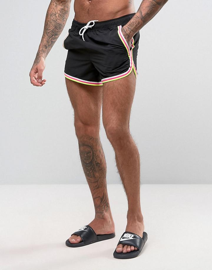 Asos Runner Swim Shorts In Black With Triple Binding - Black