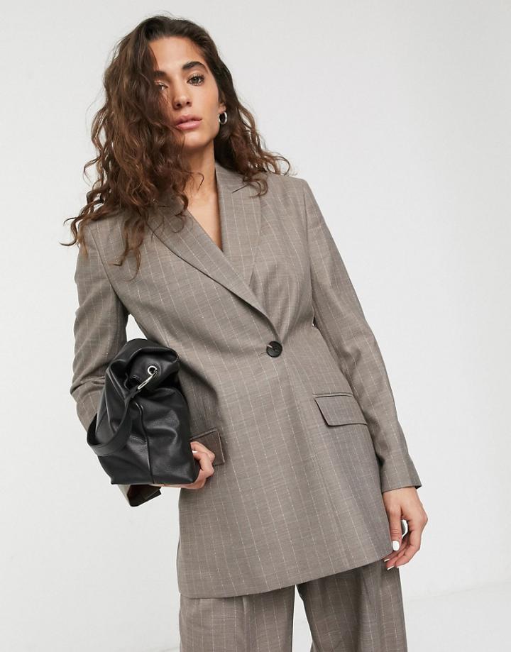 Asos Design Wrap Suit Blazer In Gray Pinstripe-grey