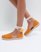 Toms Katalina Saffron Suede Tie Up Espadrilles - Yellow