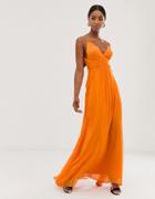 Asos Design Cami Maxi Dress With Soft Layered Skirt And Ruched Bodice-orange