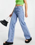 Asos Design Dad Jeans In Mid Wash Blue - Lblue