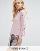 Miss Selfridge Petite Lattice Sleeve Sweater - Pink