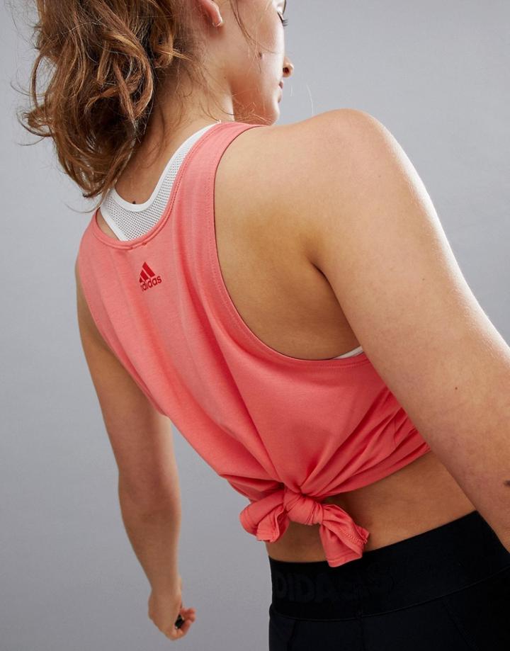Adidas Training Knot Tank In Coral - Pink