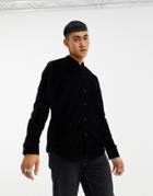 Asos Design Regular Fit Velvet Shirt With Mandarin Collar In Black