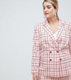Unique 21 Hero Plus Longline Double Breasted Blazer In Pink Check Two-piece - Pink