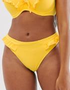 Pour Moi Getaway Frill High Leg Bikini Bottom In Yellow - Yellow