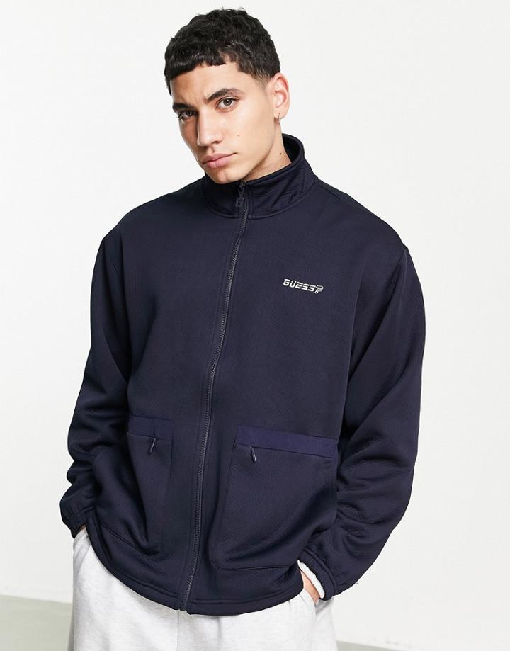 Guess Scuba Zip Track Jacket In Navy With Logo
