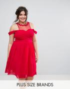 Little Mistress Plus Cold Shoulder Skater Dress - Pink