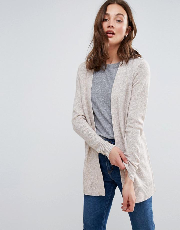 Brave Soul Open Front Cardigan In Mid Length - Beige