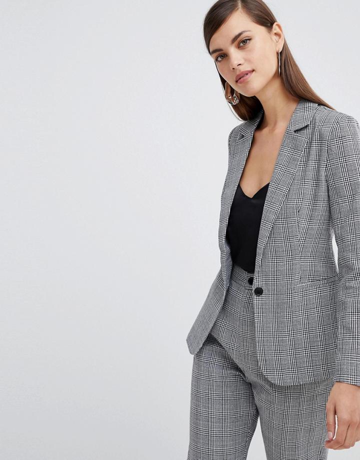 Unique 21 Check Tailored Single Button Blazer - Gray
