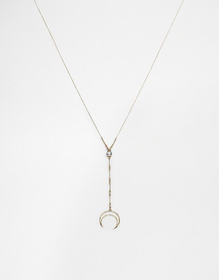 Asos Crescent Long Pendant Necklace - Gold