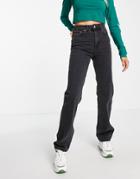 Weekday Voyage Cotton Blend Straight Leg Mid Rise Jeans In Vintage Black - Black