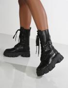 Public Desire Intention Chunky Lace Up Boots With Removeable Pouch In Black