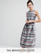 Little Mistress Tall Full Prom Skater Dress In Stripe Jacquard - Multi