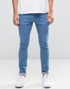 Asos Super Skinny Jeans In Retro Mid Wash Blue - Blue