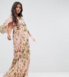 Asos Maternity Floral Pleated Flutter Sleeve Maxi Dress - Multi