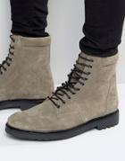Asos Military Boots In Gray Suede And Black Sole - Gray