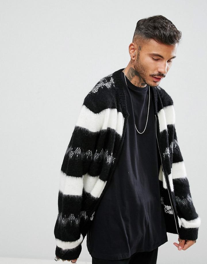Asos Bomber Jacket In Monochrome Stripe - Black