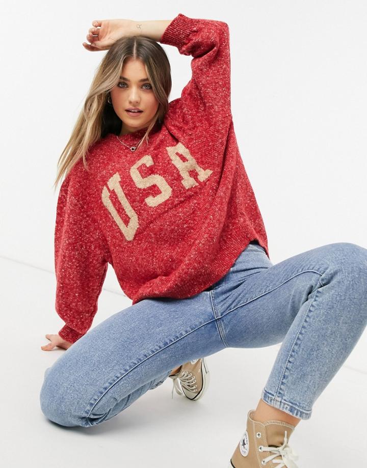 Stradivarius Usa Sweater In Red