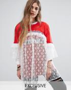 Reclaimed Vintage Varsity T-shirt With Lace Overlay - Red