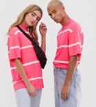 Collusion Unisex Neon Stripe T-shirt In Pink - Pink