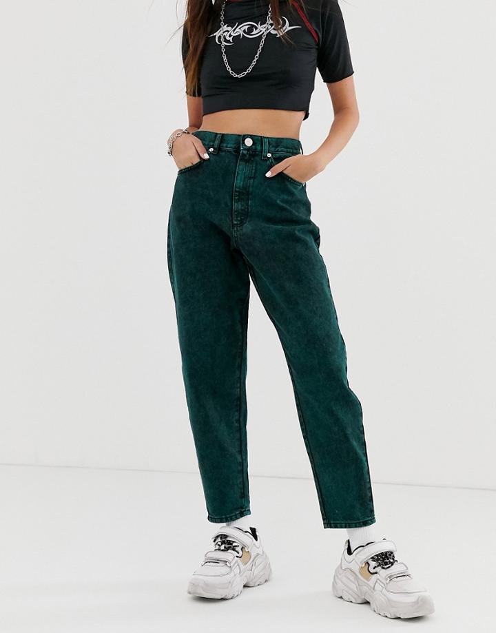 Asos Design Balloon Leg Boyfriend Jeans In Green Acid Wash - Green