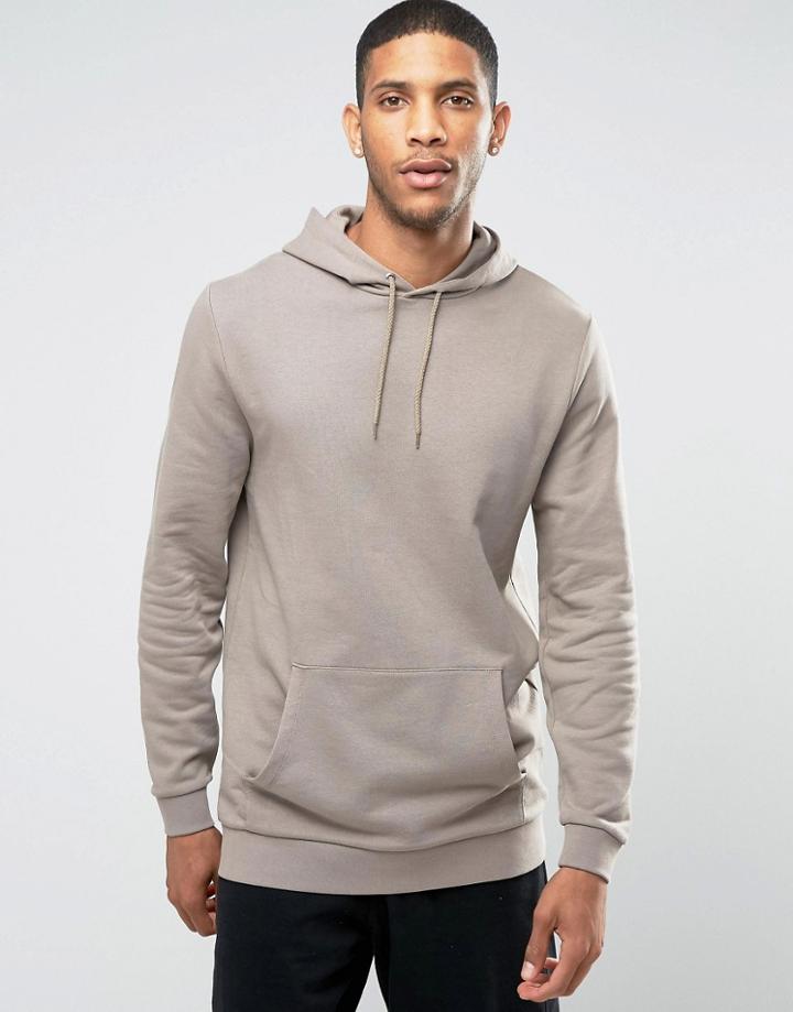 Asos Longline Hoodie In Stone - Brown