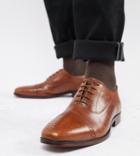 Asos Design Wide Fit Brogue Shoes In Tan Leather With Natural Sole - Tan