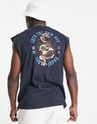 Asos Design Oversized Tank Top In Gray With Souvenir Back Print-navy