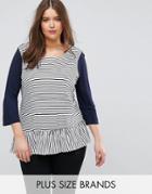 Junarose Stripe Jersey Top With Peplum Hem - Multi