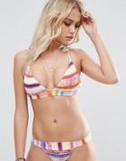 Asos Rainbow Print Shirred Bikini Top - Multi