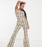 Asos Design Petite Halter Neck Jumpsuit With Flare Leg In Geo Print-multi