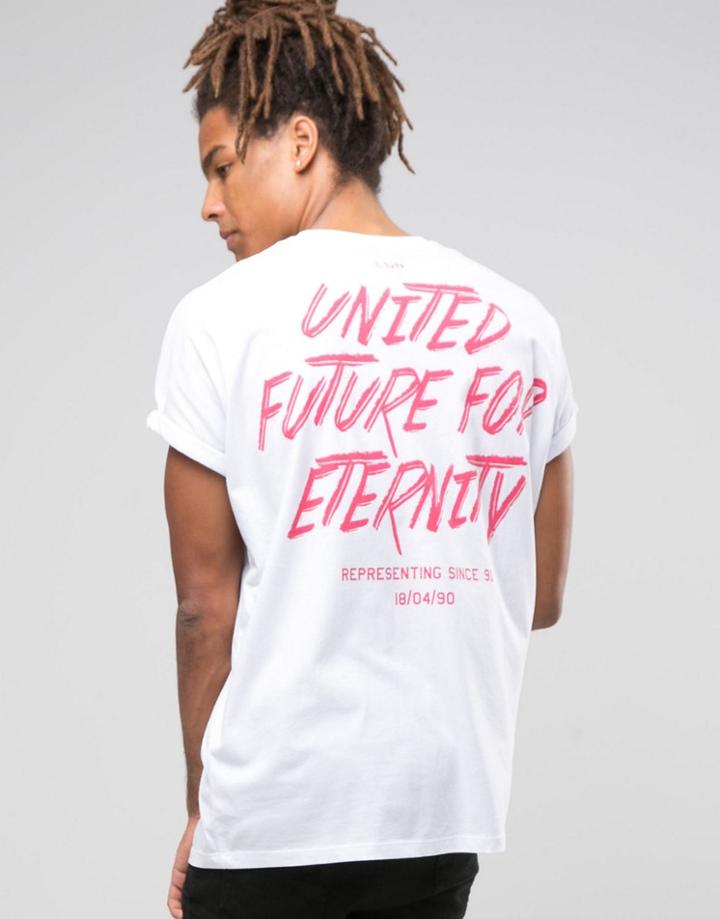 Asos Super Oversized T-shirt With Roll Sleeve And Surfer Spray Back Print - White